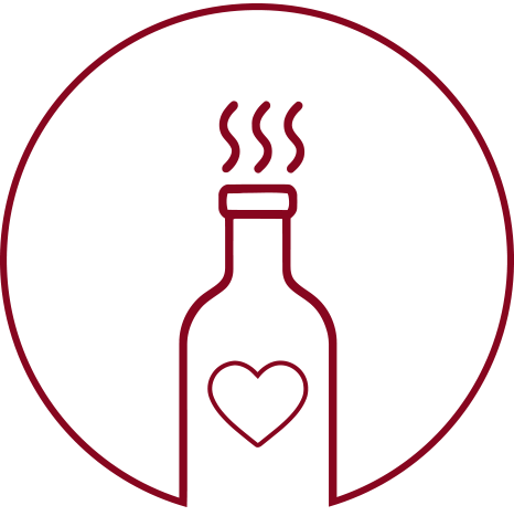 אייקון בקבוק יין עם לב ואדים