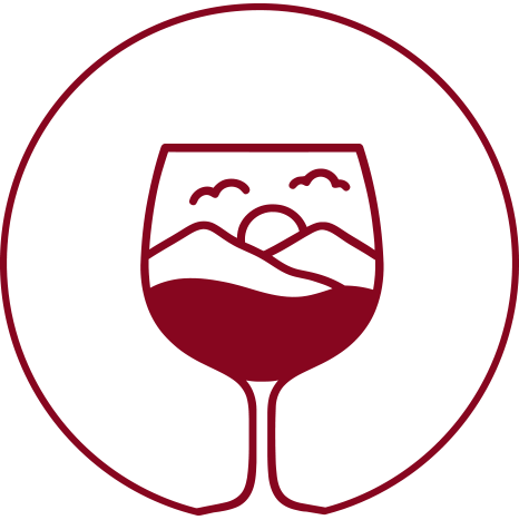 אייקון גביע יין עם נוף הרים ושמש