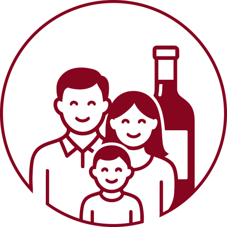 אייקון משפחה עם בקבוק יין ברקע