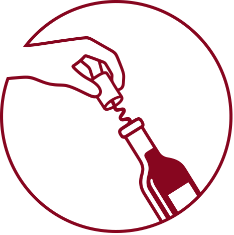 אייקון יד פותחת בקבוק יין עם חולץ פקקים